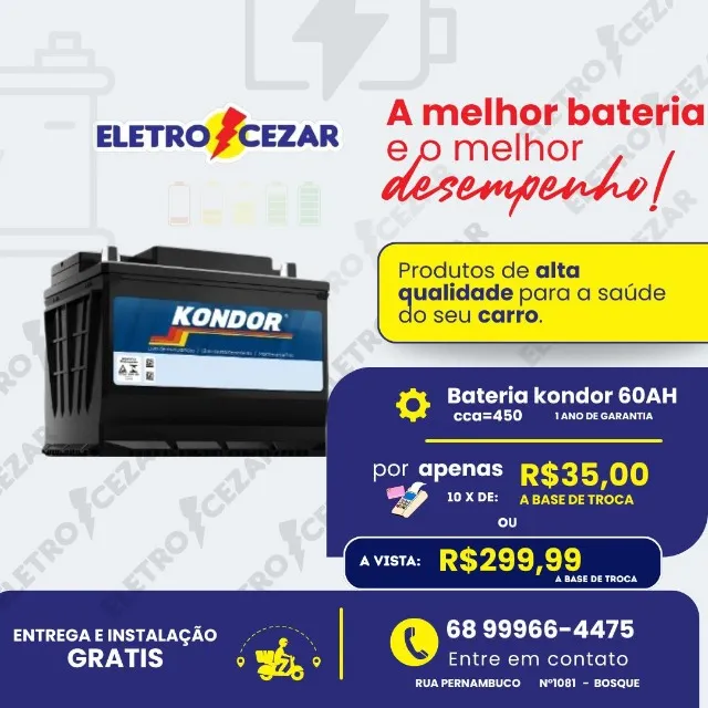 BATERIAS KONDOR 60 AH - ALTO DESEMPENHO