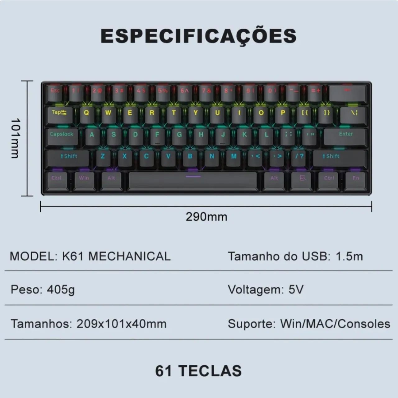 Teclado Mecânico 61 Teclas - Mini - Foto 2