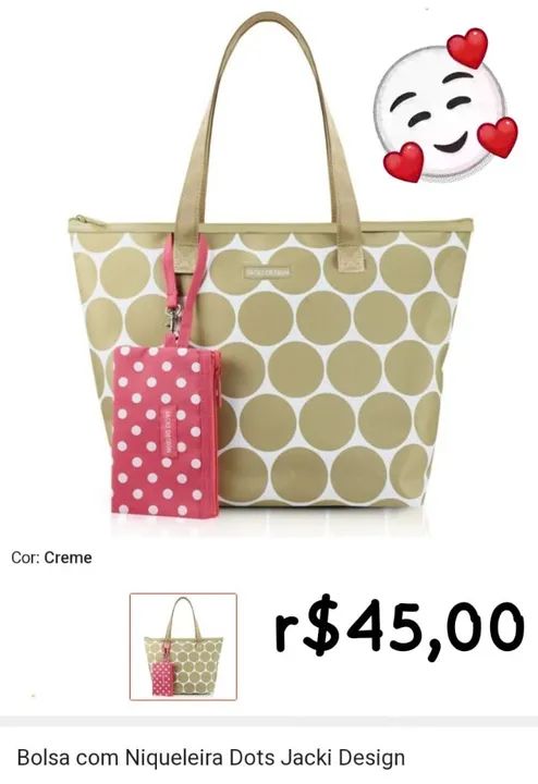Bolsa de Ombro Dots Jacki Design - Creme
