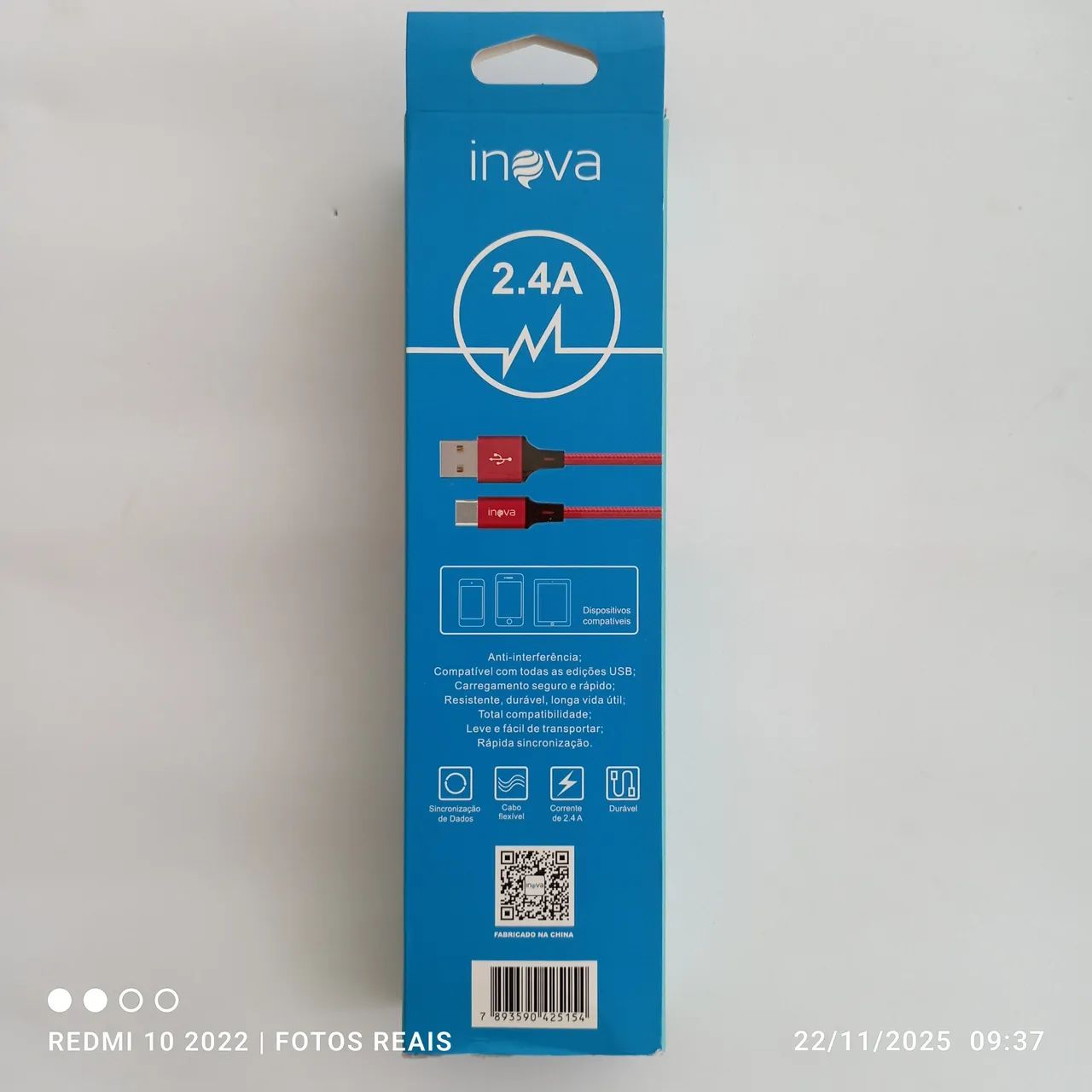 Cabo celular USB C carrega rápido 3m 2.4A Inova  - Foto 3