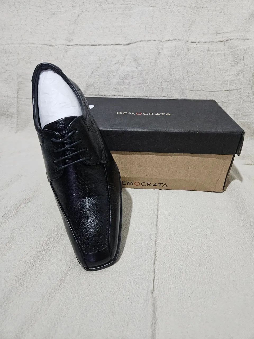 Sapato Democrata Derby Social Couro Preto Sola Borracha Calçados