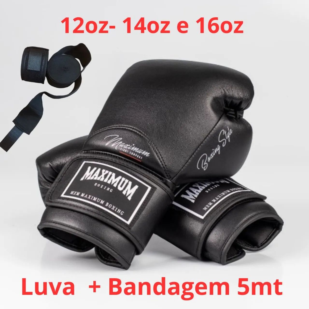 Luva + Bandagem 5mt, Muay Thai, Boxe e kickboxing Máximum