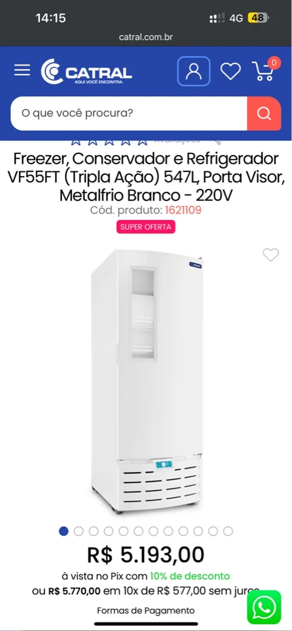 Freezer, Conservador e Refrigerador VF55FT 547L Metalfrio