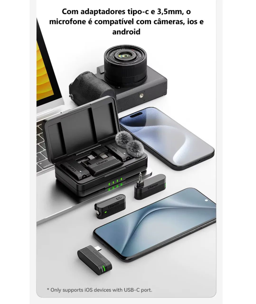 2 Microfone de Lapela Sem Fio Ulanzi A100 Profissional Lacrado (ios, android, camera) - Foto 4