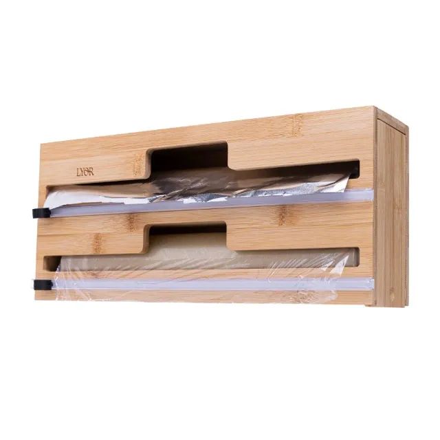 Suporte Parede 2 Em 1 Papel Aluminio E Plastico Filme Bambu