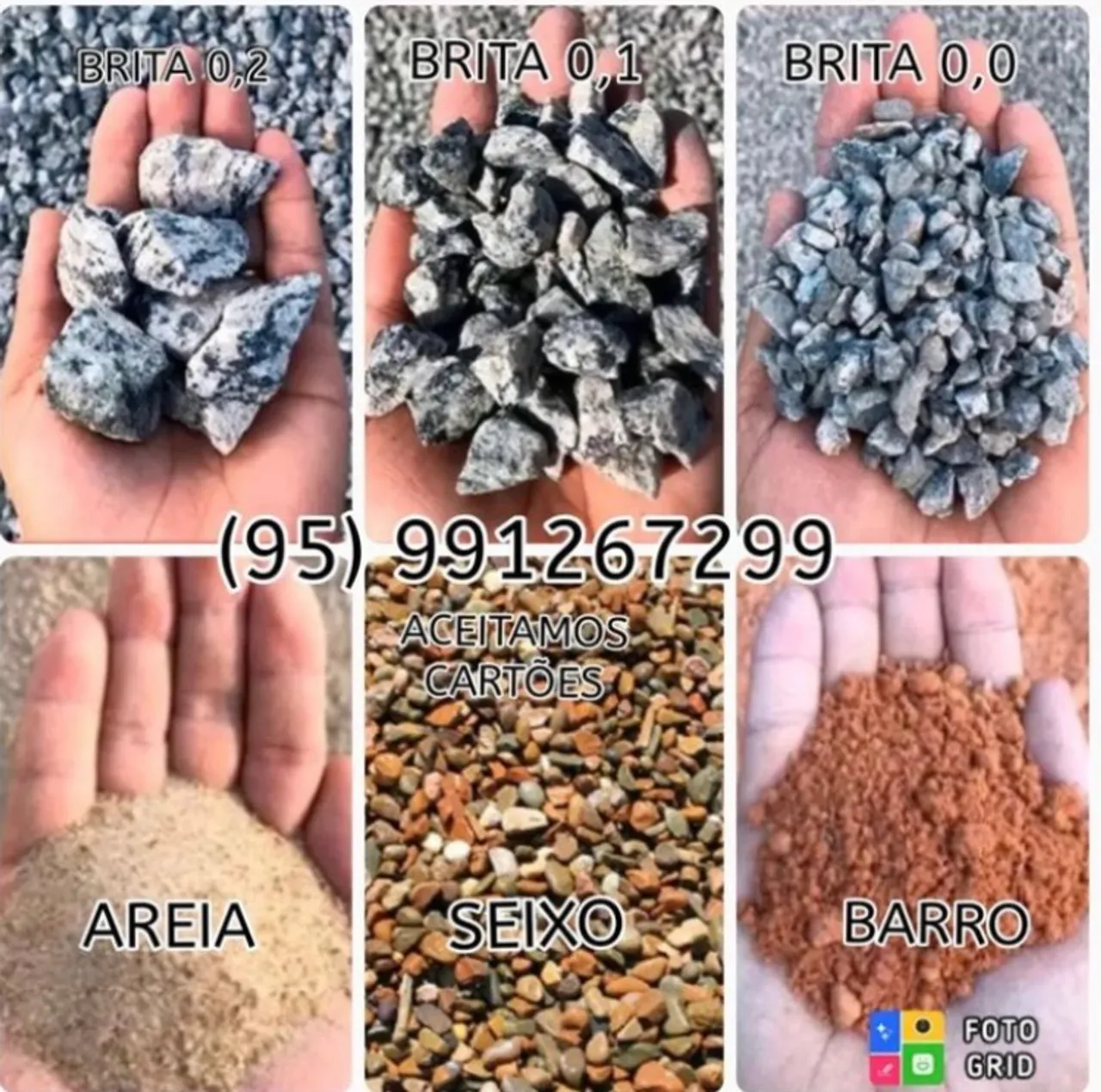 Promoção de barro,areia,seixo e brita