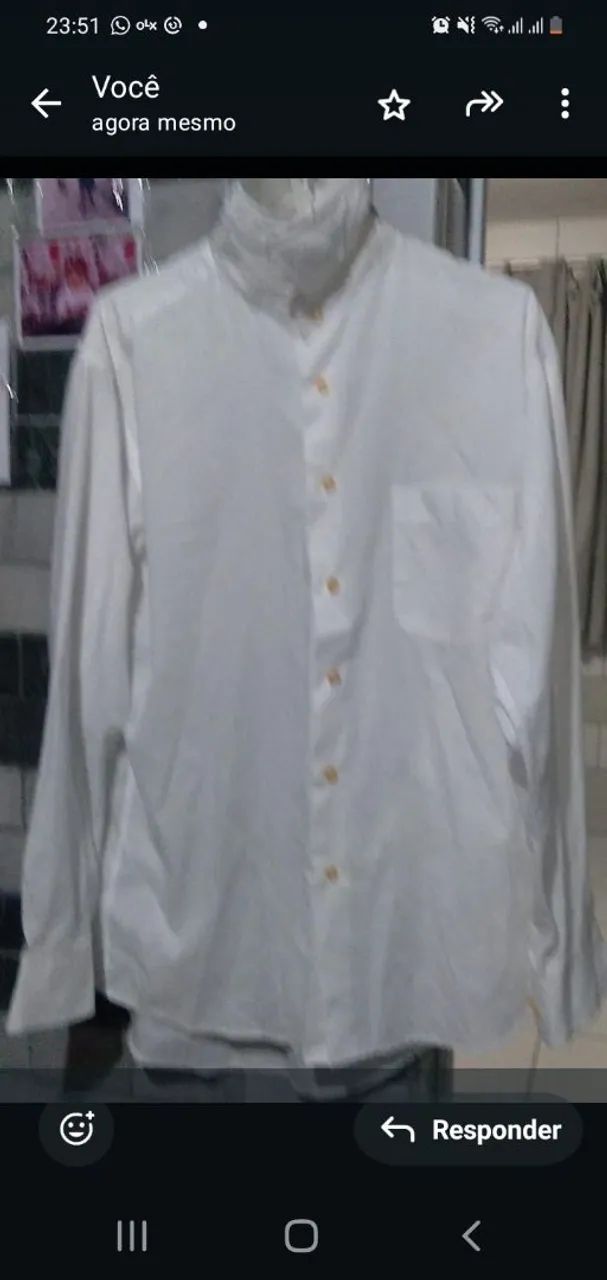Camisa social branca gola padre