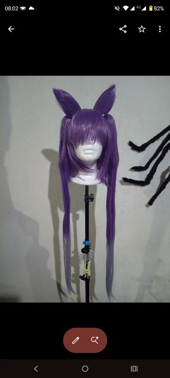 Peruca para cosplay com ponnytail roxa