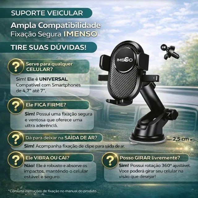 Suporte Veicular IMS-343 com Ampla Compatibilidade e Fixação Segura para Celular - Foto 5