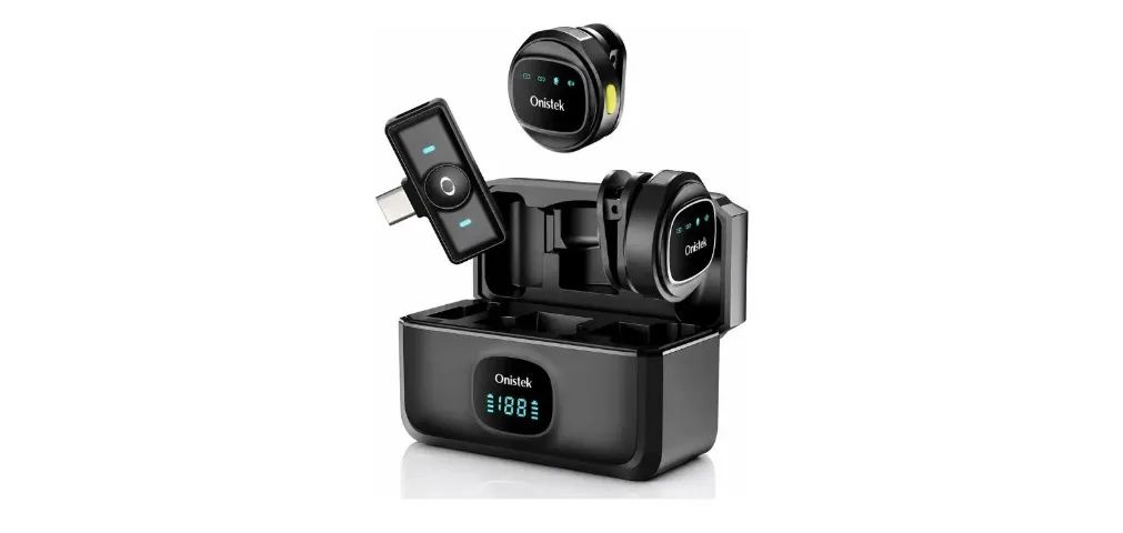Microfone de Lapela Sem Fio Tipo C Kit 2 Microfones Onistek MC819 Android Novo