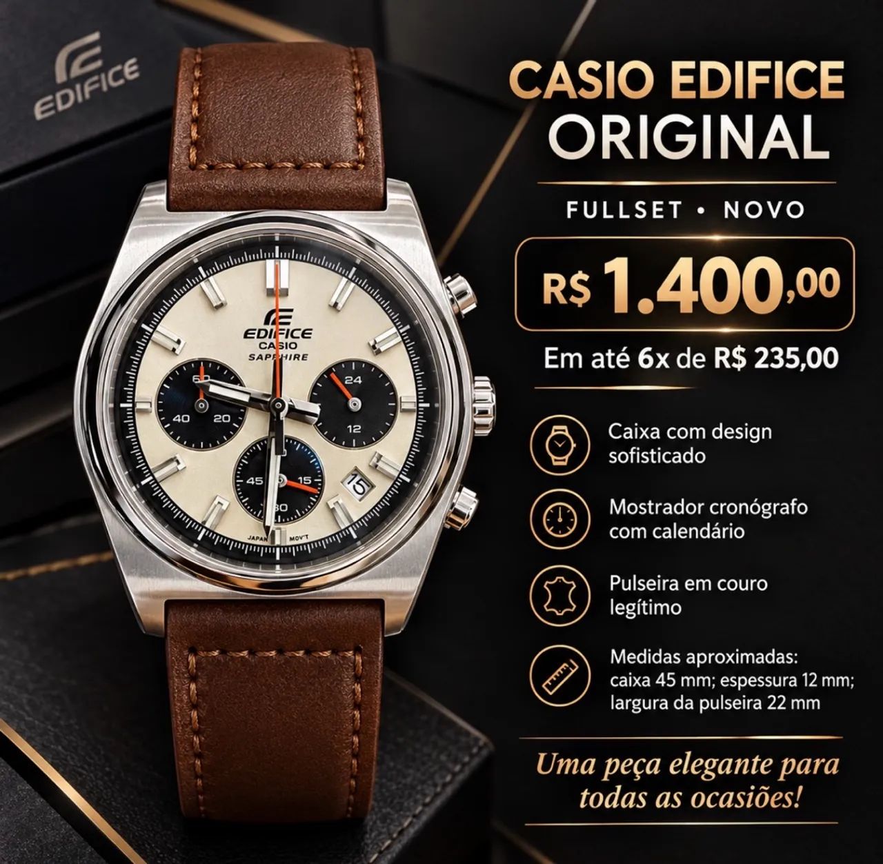 Relógio Casio Edifice Panda Cronógrafo 
