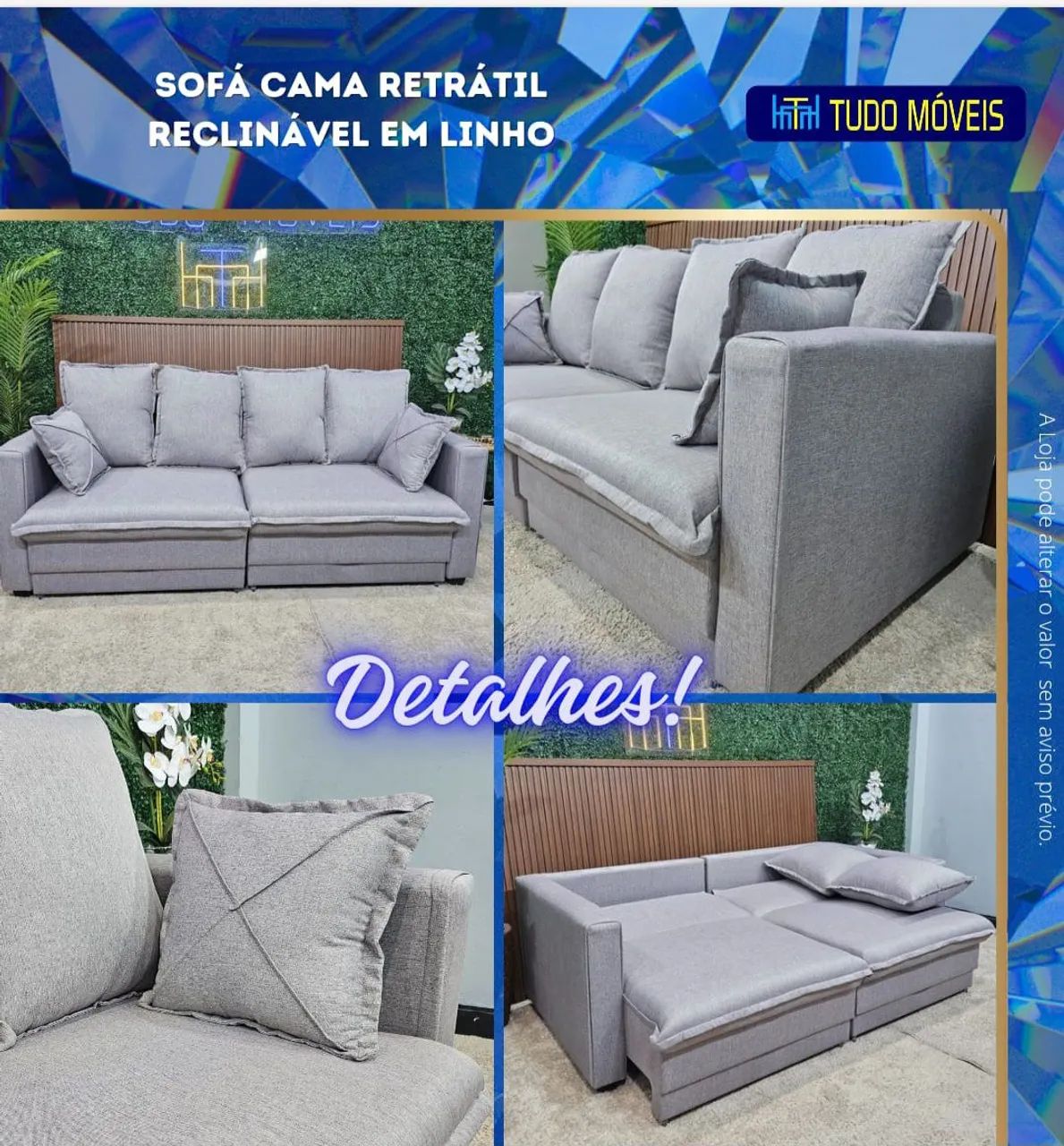 LINDO SOFÁ-CAMA RETRÁTIL RECLINÁVEL EM LINHO - Foto 2