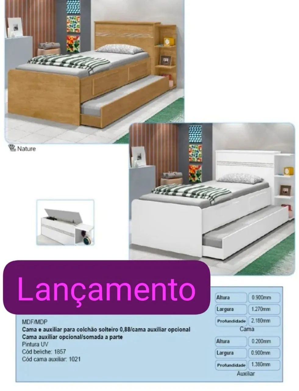 Cama de solteiro com auxiliar e colchões MONTAGEM E FRETE GRÁTIS  - Foto 2