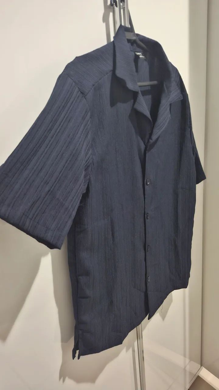 Camisa De Botão Azul Marinho (Masculino) - Foto 4