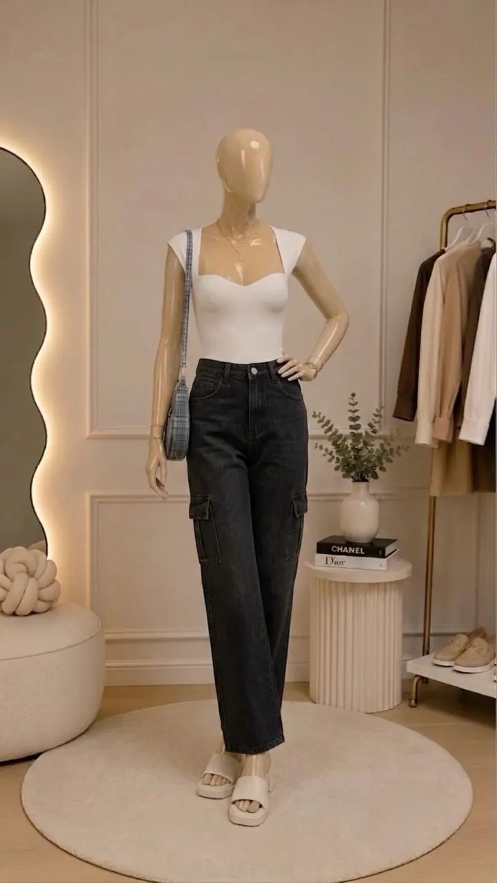 calça wide cargo preta - Foto 2