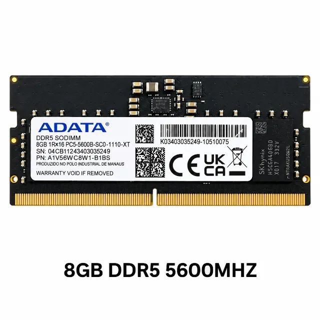 8GB Memória RAM ADATA DDR5 5600MHz SO-DIMM para Notebook