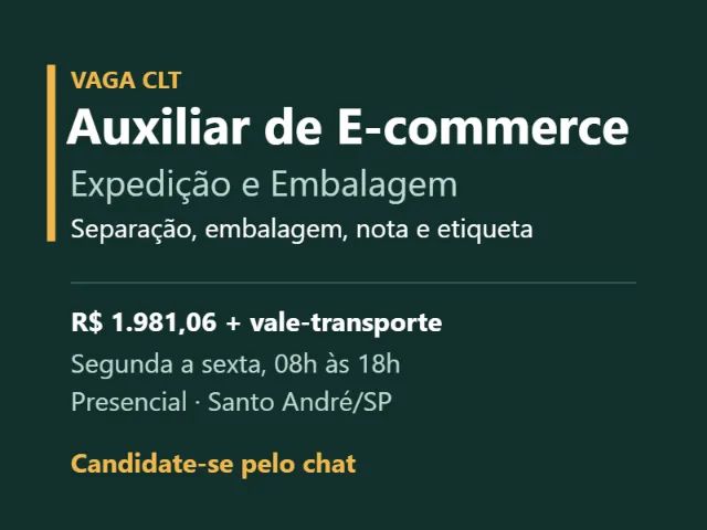 Auxiliar de E-commerce - Expedição e Embalagem - CLT - Santo André