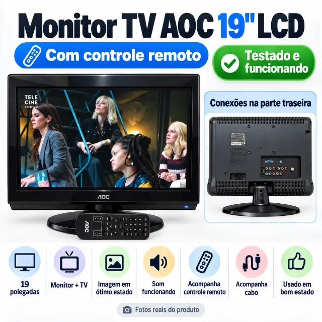 Monitor TV AOC 19 Polegadas LCD com Controle Remoto 