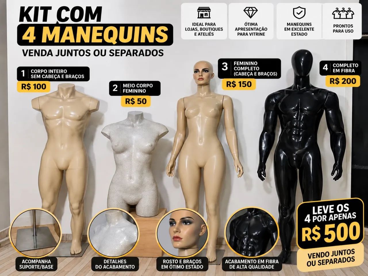 Kit com 4 maniquim 