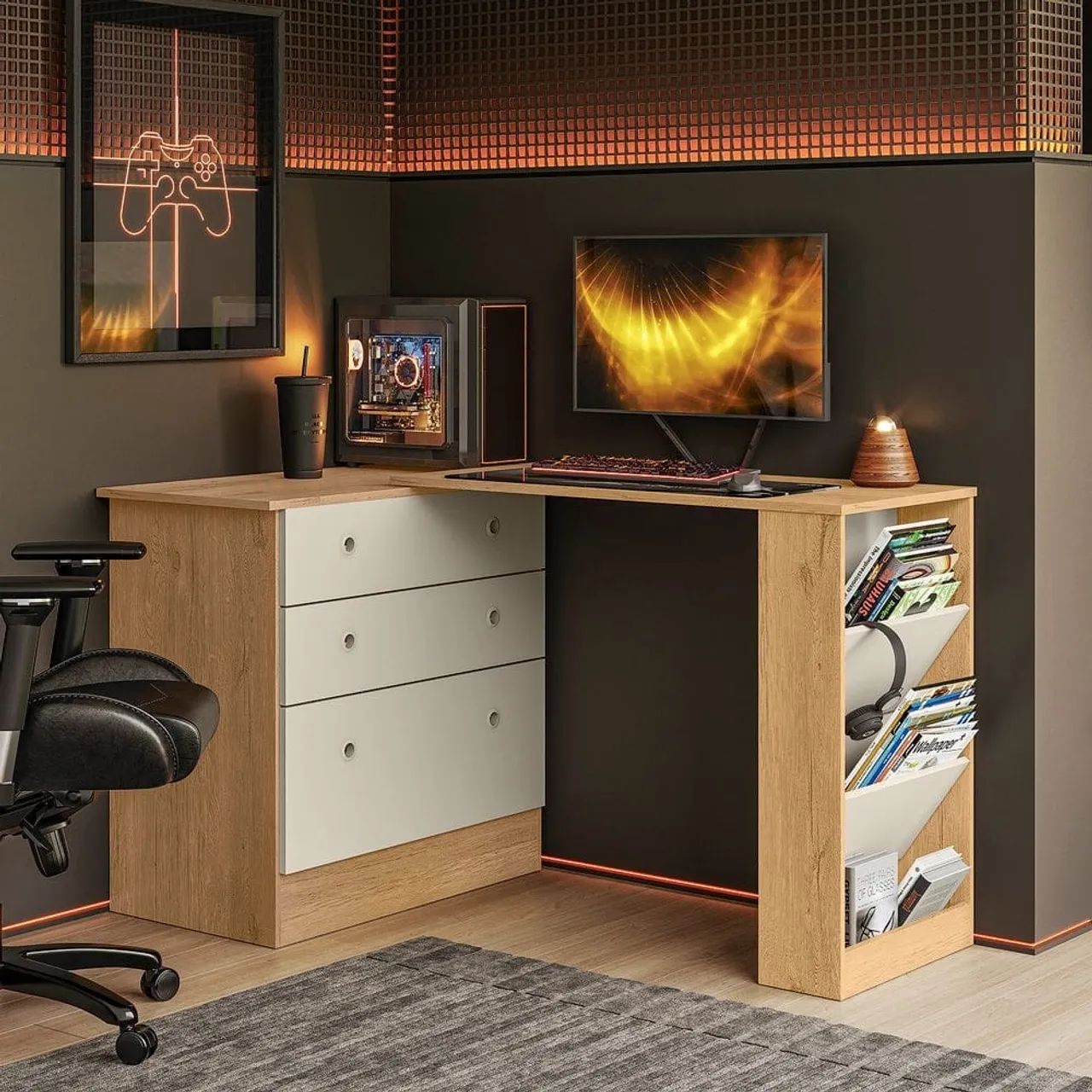 Gaming Desk with Rotating Table 4840 - Freijo/Off W Fosco