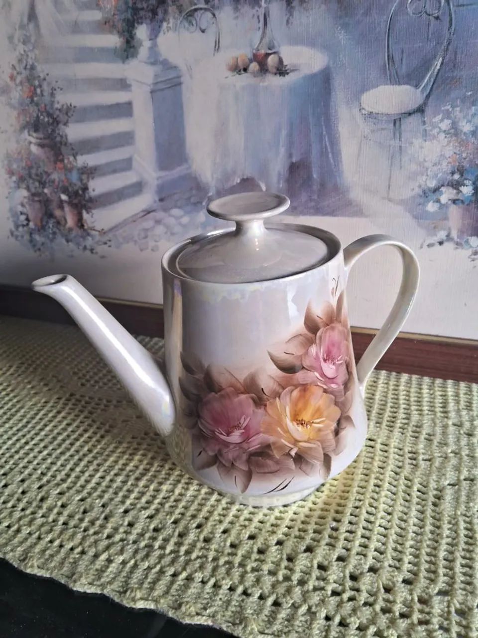 Antigo Belíssimo Bule Pintado A Mão Porcelana Schmidt 