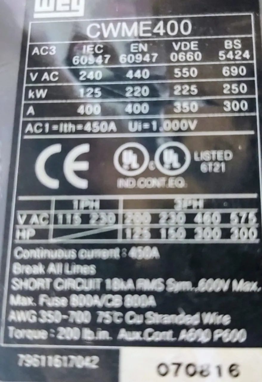 Contator CWME 400 (400A) - Produto sem uso  - Foto 5