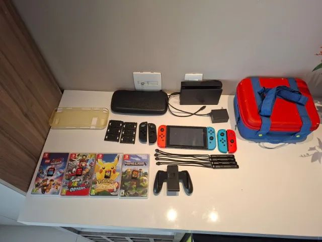 Nintendo Switch V1 Completo + 4 Jogos + Acessórios - Impecável