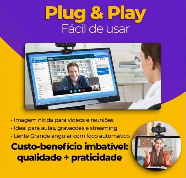 Webcam Full HD 144p 2K Com Microfone e Tripé Para Desktop e Laptop Ideal para Streaming - Foto 5