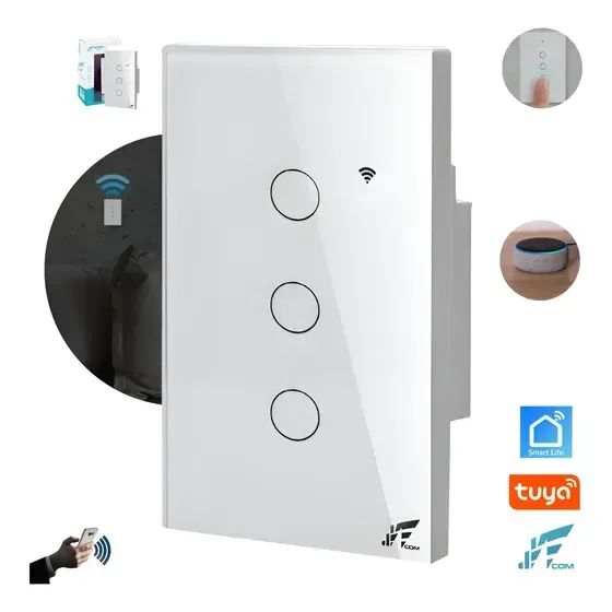Interruptor Touch Wi-Fi Smart Branco com 3 Canais com capacitor