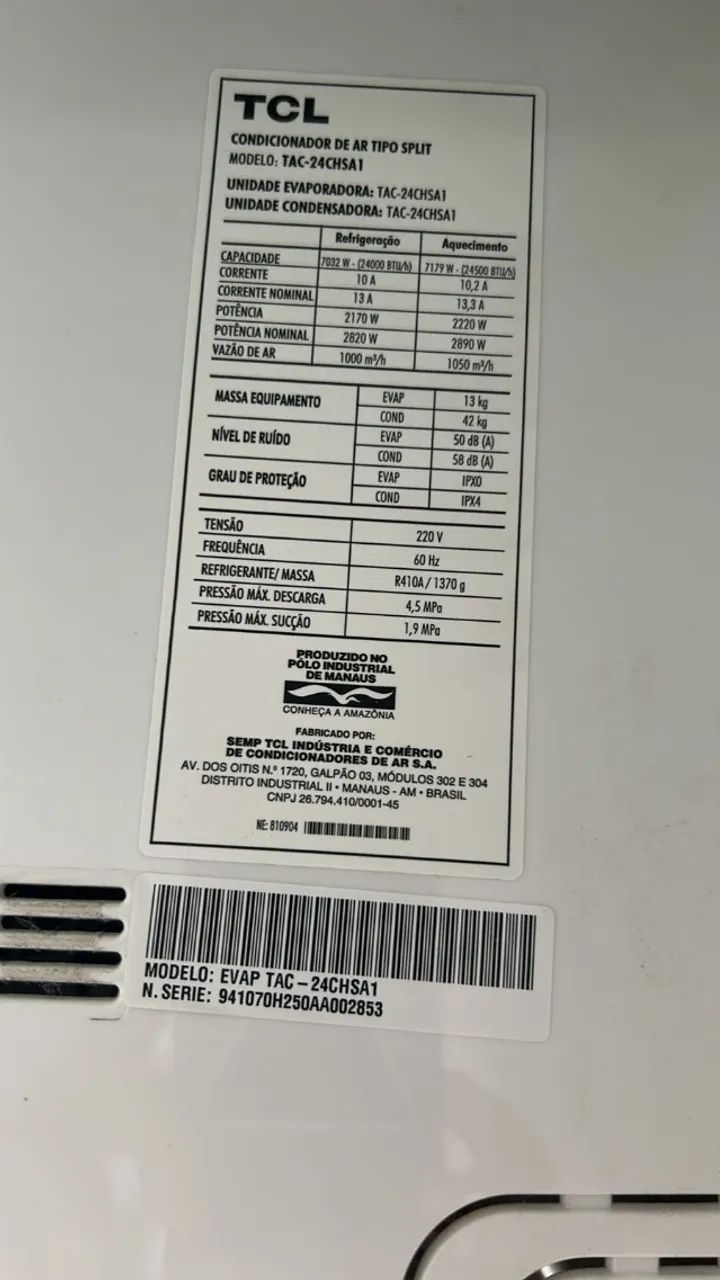 Ar-Condicionado TCL Quente e Frio 24.000 BTUs 220V ano 2023 - Foto 2
