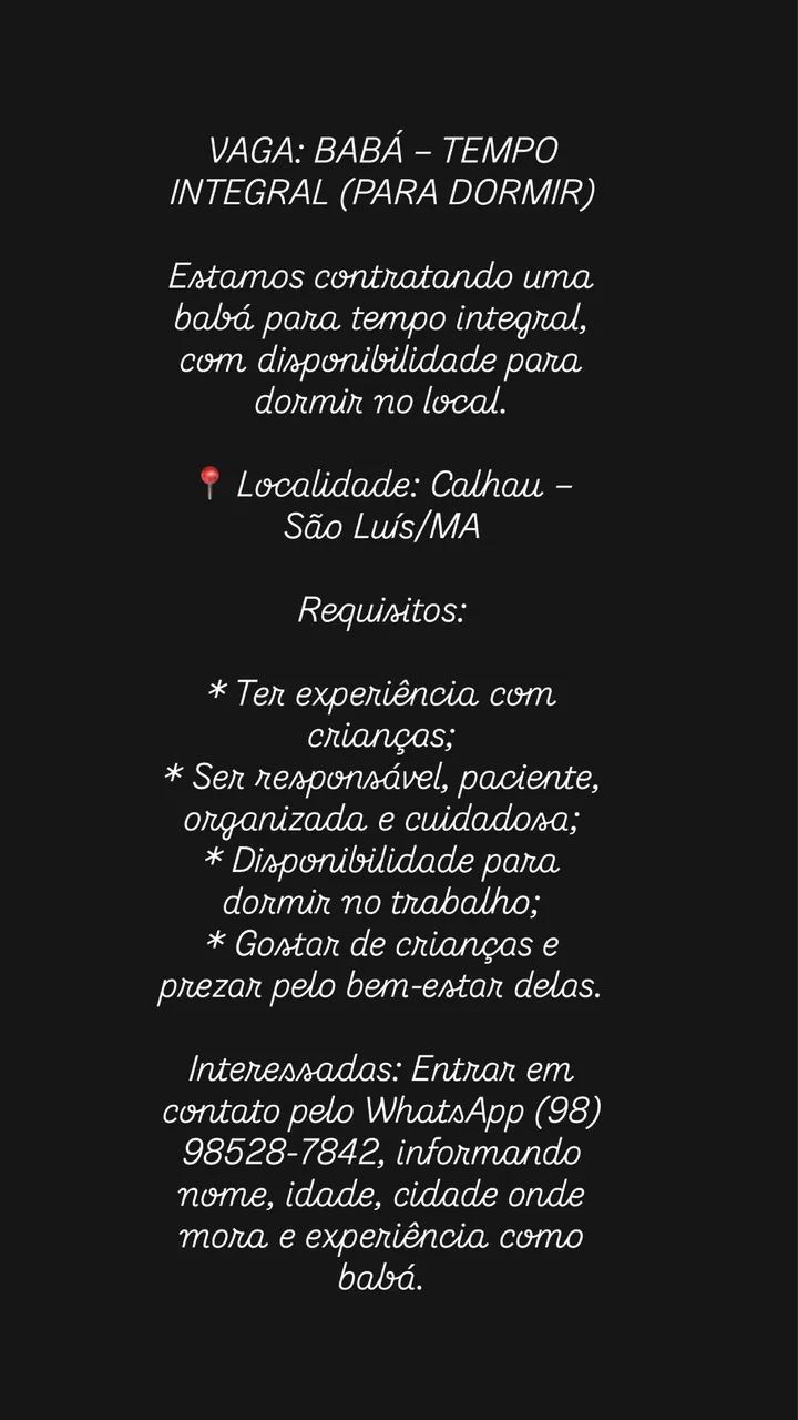 Vaga para babá 