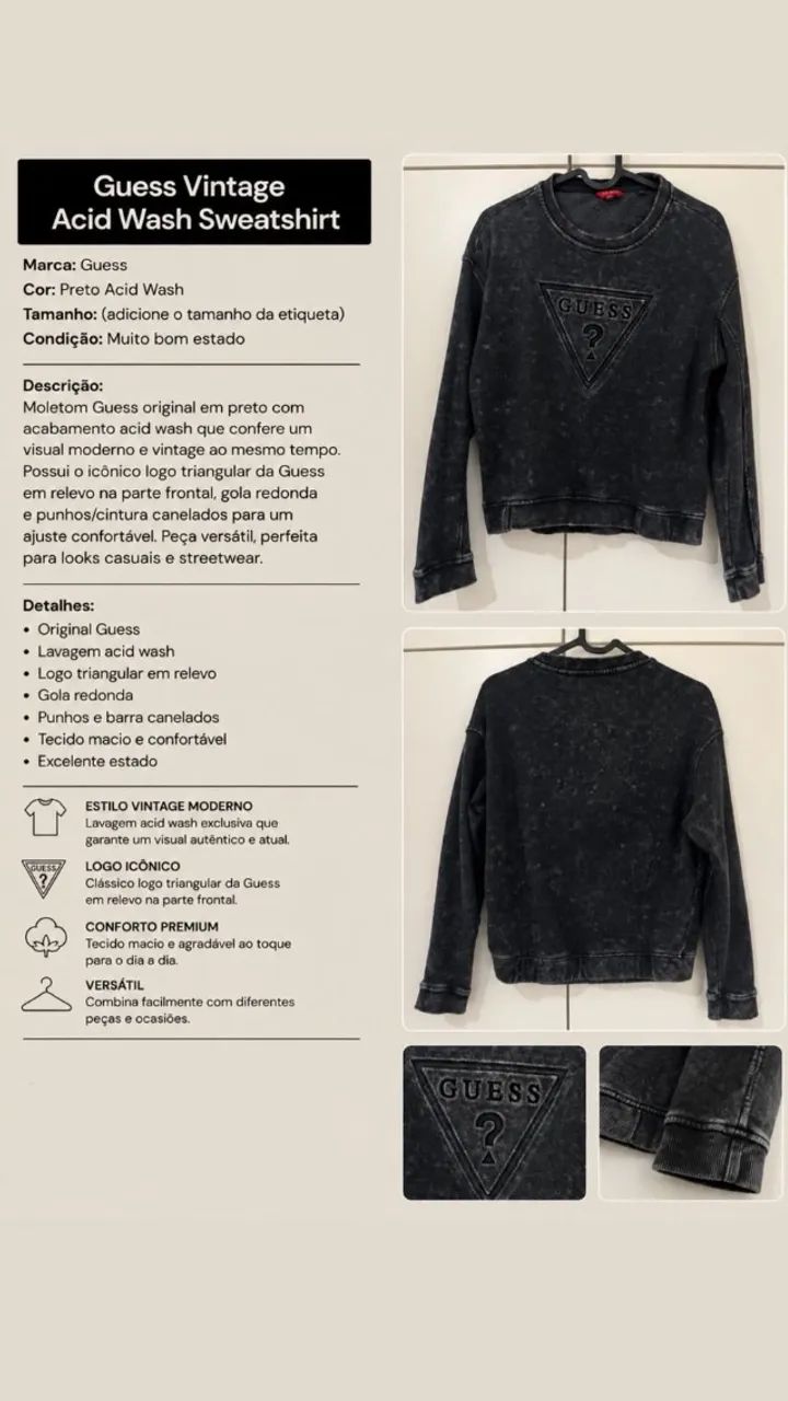 Moletom guess preto acid wash m