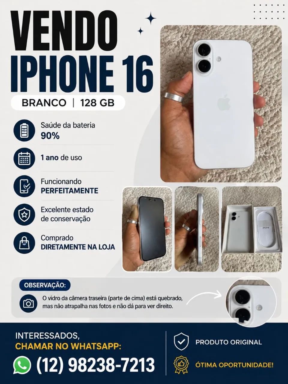 iPhone 16 branco 128GB em ótimo estado ?<br> - Foto 5
