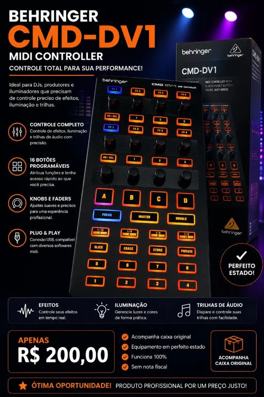 Behringer CMD-DV1 Controladora MIDI em Perfeito Estado - R$ 180,00 no PIX
