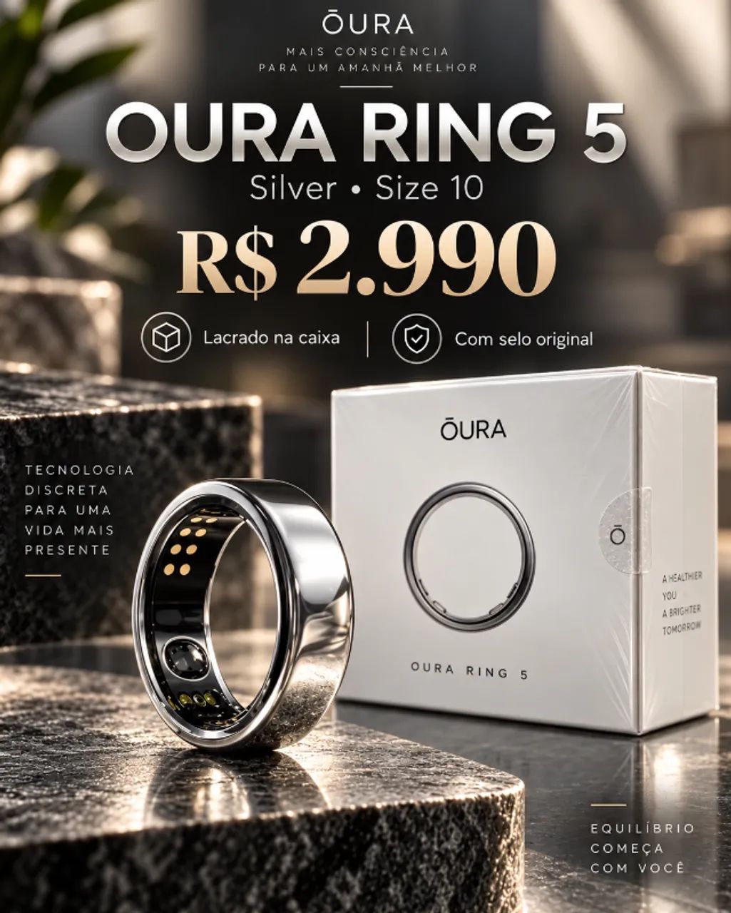 Oura Ring 5 Lançamento Silver Prata , número 10 ZERO lacrado na caixa 