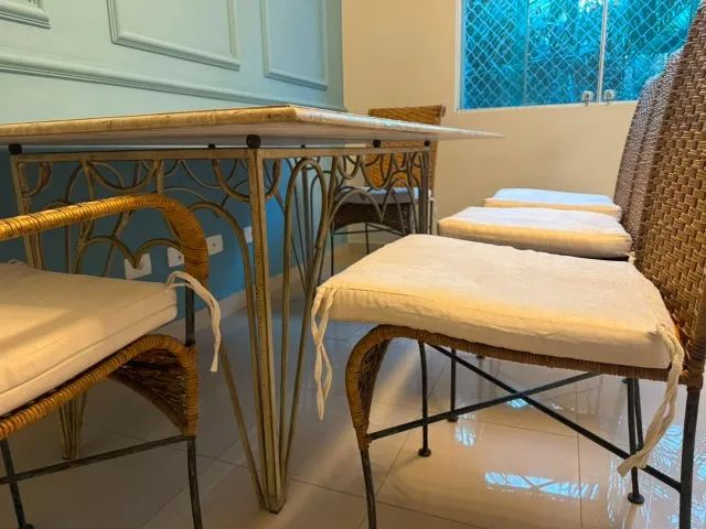 mesa de jantar de mármore + 5 cadeiras de palha conjunto - Foto 3
