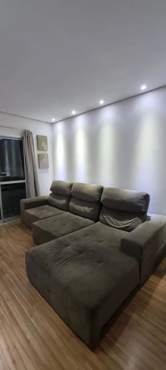 Sofá Retrátil 3 Lugares Suede Marrom - 3,00m com Chaise Fixa - Foto 4