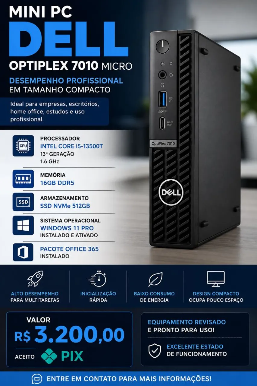 Mini PC Dell OptiPlex 3070 i5 8ª Geração 8GB SSD 256GB - Compacto