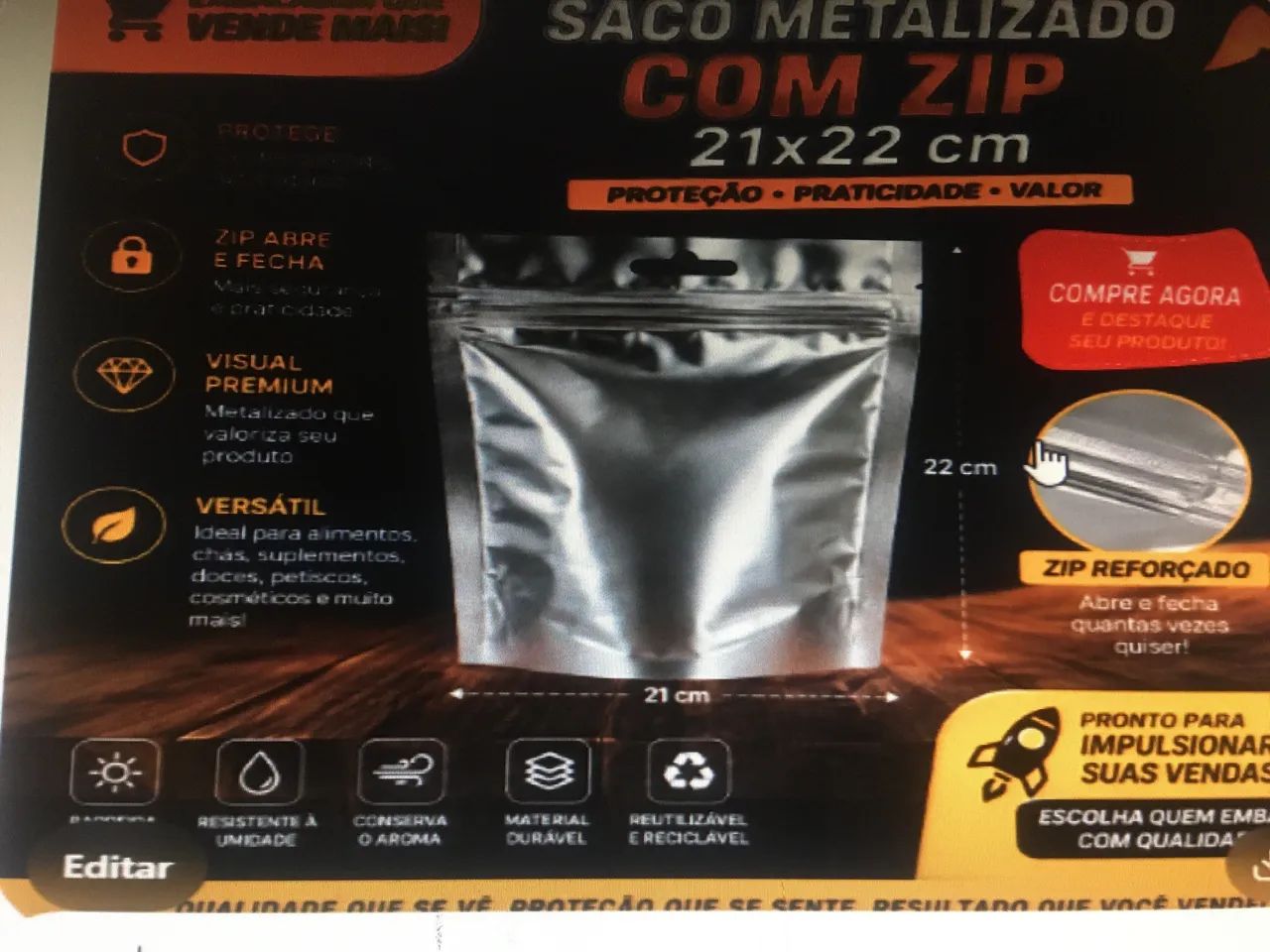Saco metalizado sem visor 21 x 22 - Foto 2
