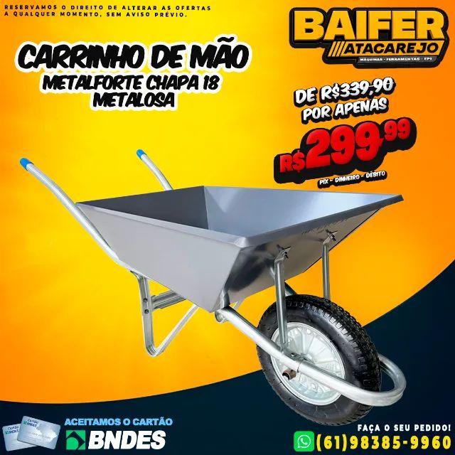Carrinho de Mão Metalforte Chapa 18 Metalosa