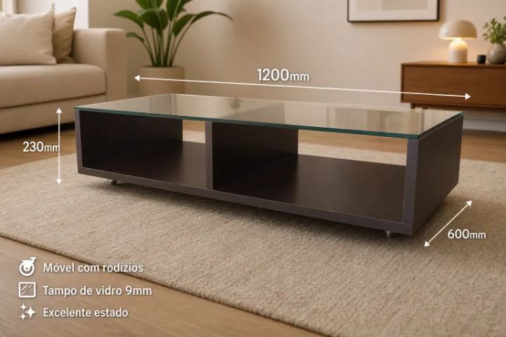 Mesa de centro, Balcão Móvel com Tampo de Vidro  - Foto 4