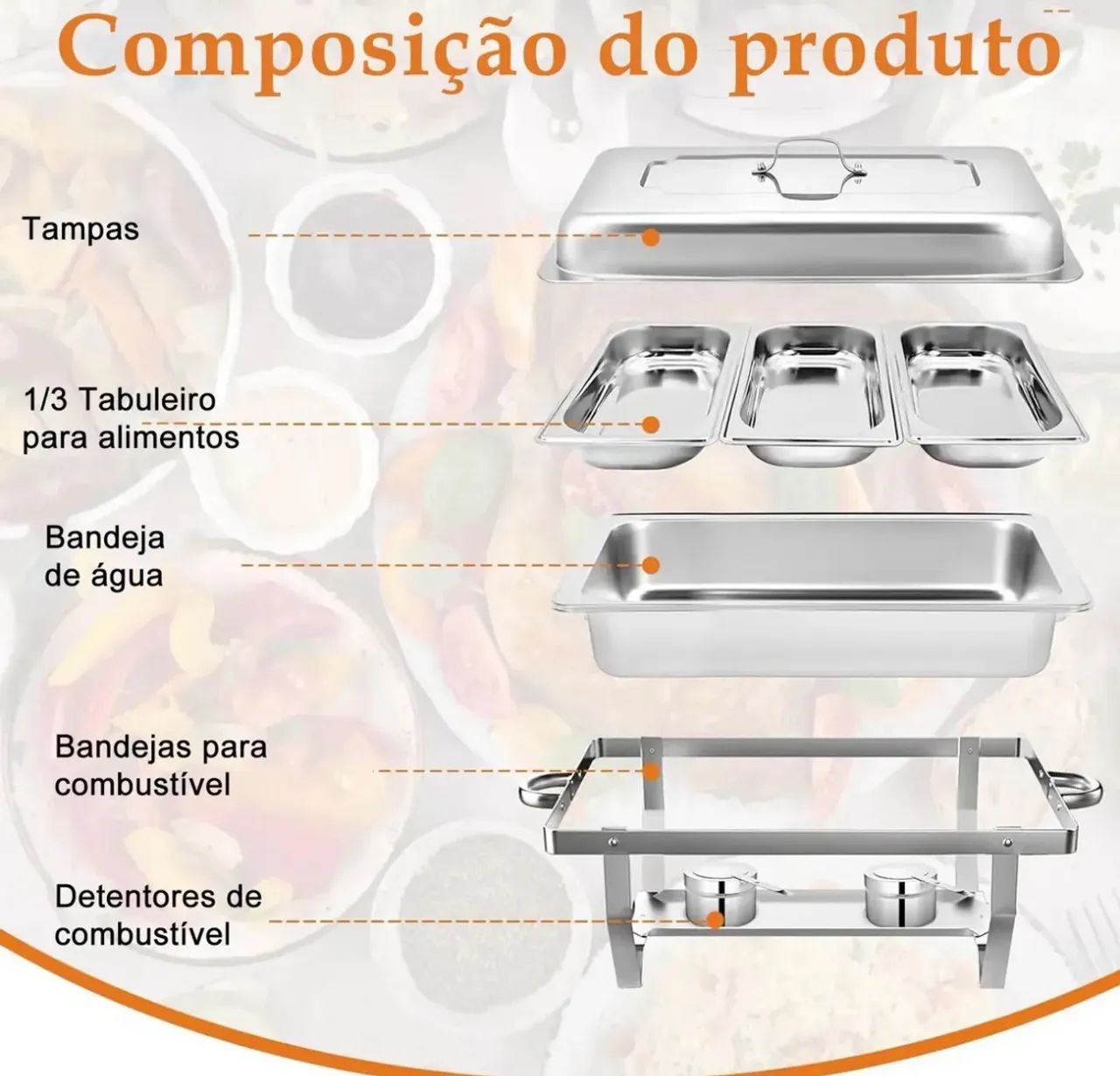 Rechaud retangular 11L com 3 Cubas 