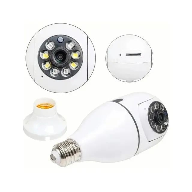 Câmera Lâmpada De Segurança 360° Wi-fi IP66 Soquete E27 Visão Noturna Branco - Foto 3