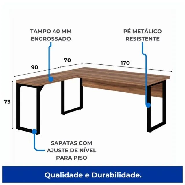 Mesa Em L Para Escritório Executiva Nogal Sevilha Preto Estrutura Reforçada 24478 - Foto 4