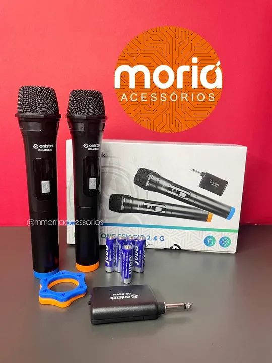 Microfone Duplo Sem Fio com Receptor de Sinal, Anel Deslizante Onistek MC825