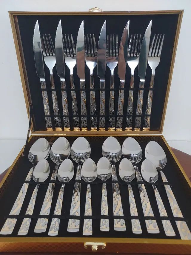 Belíssimo faqueiro vintage aço nobre filetado dourado resistente  - Foto 2