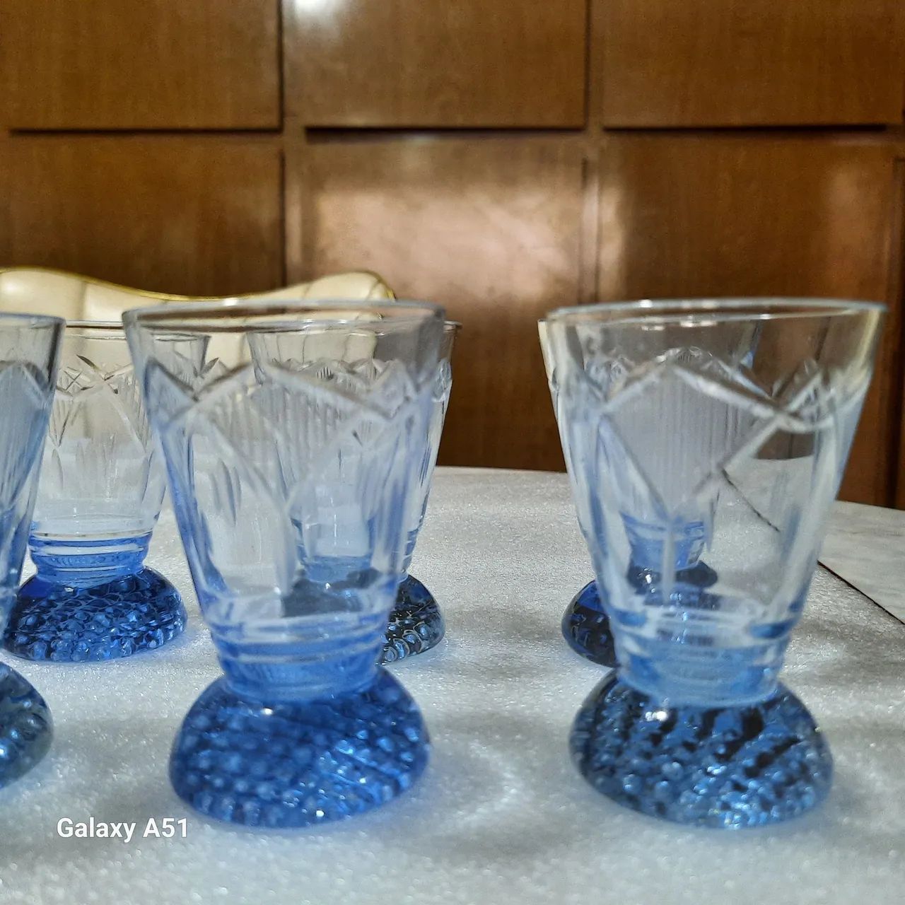 Jogo 8 copos Cristal Azul lapidados p/ Drinks e licor. Antigo.   - Foto 3