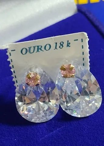 Brinco Ouro 18 Kilates Gota Zircônia 20 x 13 mm Ouro 18 Kilates 8 Gramas  - Foto 3