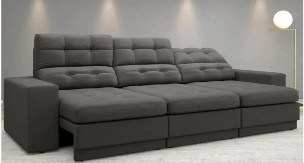 Sofá modular cinza elegante e confortável