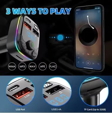 Carregador Adaptador Bluetooth Transmissor FM automotivo, Tipo-C, Dual USB, Mp3 z1188 - Foto 6